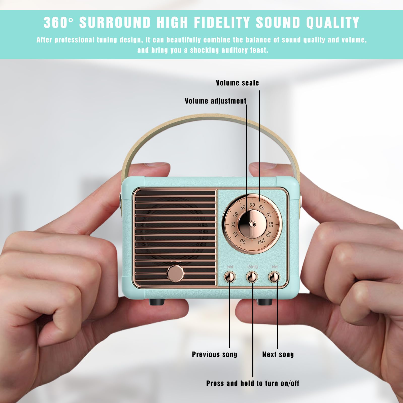 Mini haut-parleur radio Bluetooth rétro - Valise nostalgique avec Bluetooth 5.0, petite radio rechargeable pour le bureau et la maison