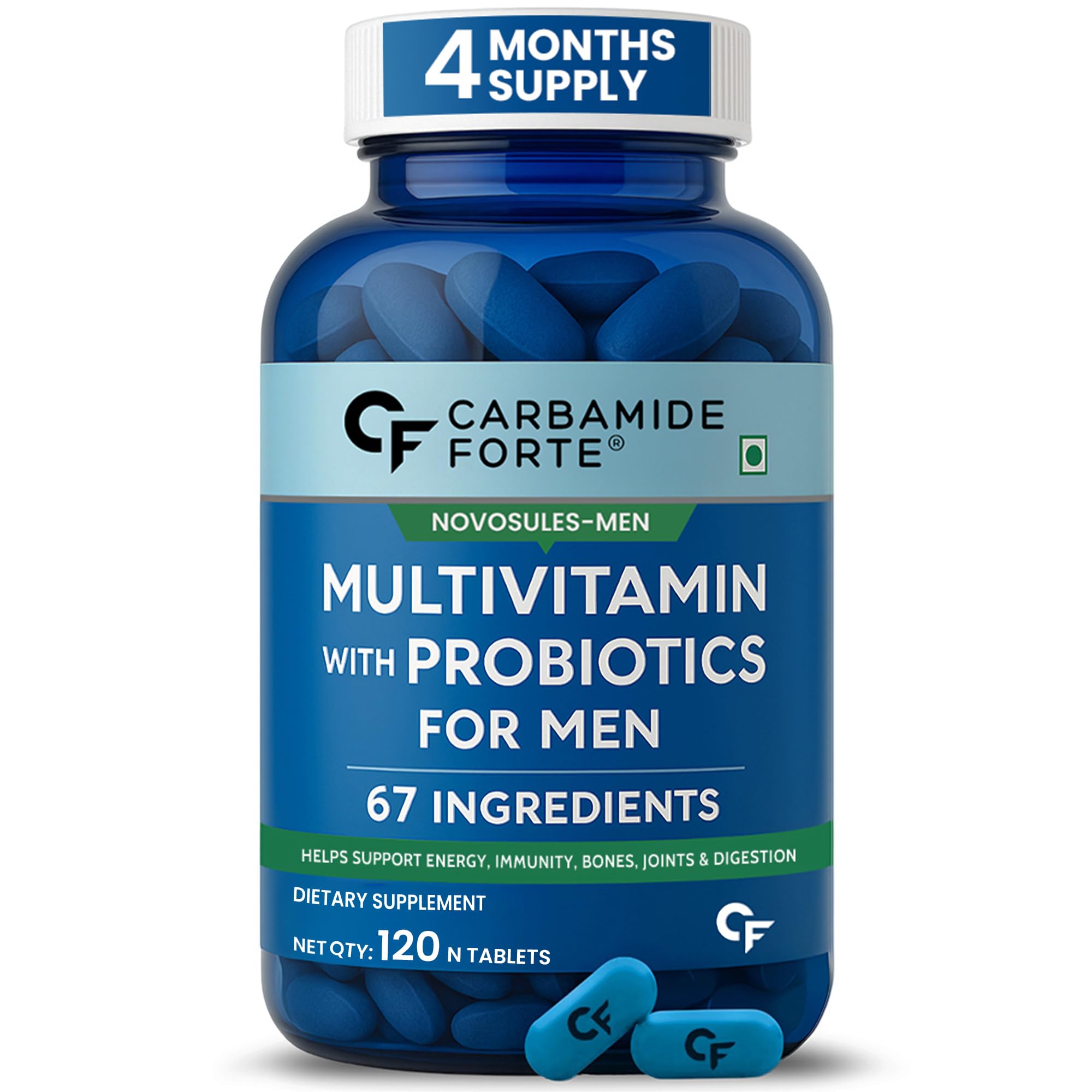 Carbamide Forte Multivitamin for Men | Multivitamin Tablets with Probiotics & Ginseng | Multi vitamin with Probiotics For Immunity & Energy - 120 Veg Tablets