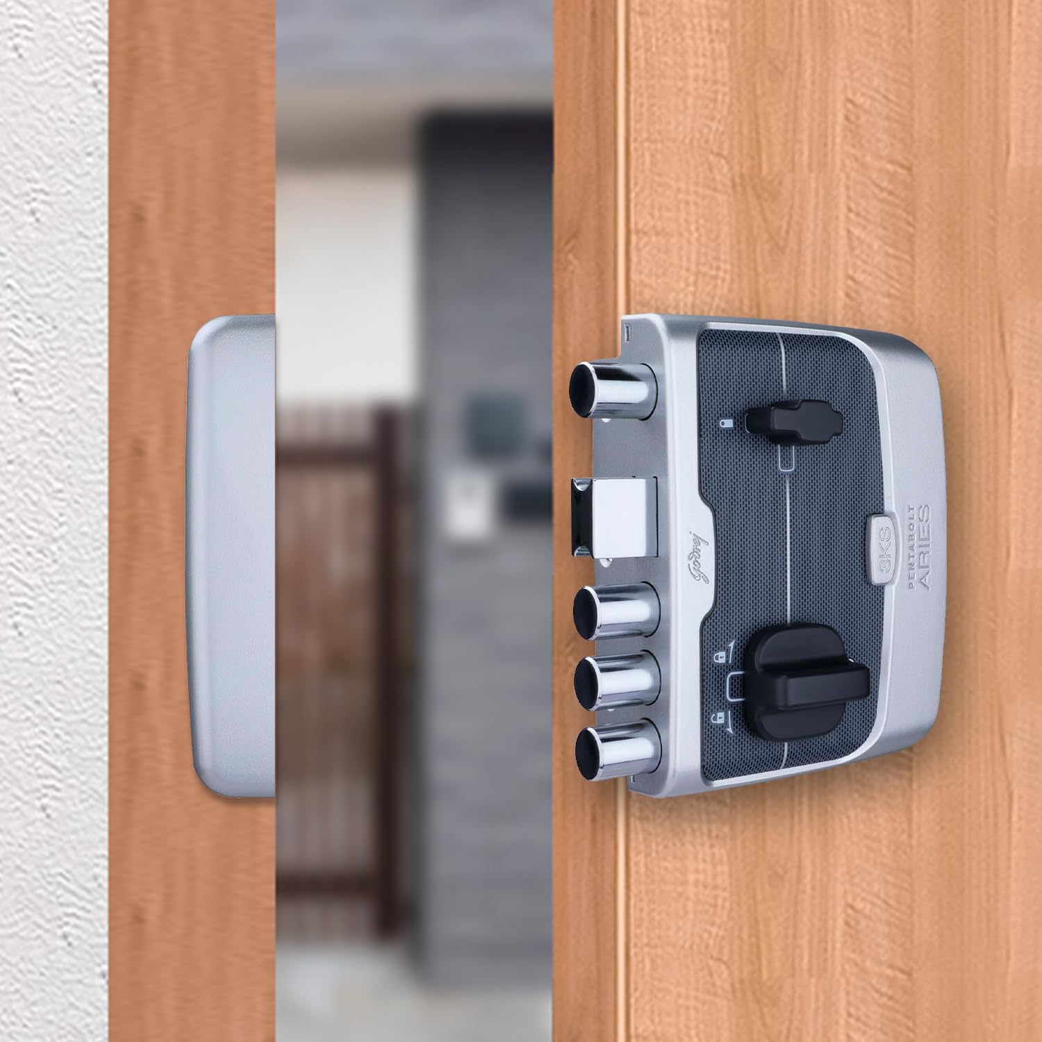 Godrej Rim Lock I Pentabolt Aries 3KS I 5 Bolts I 1CK Deadbolt I for Inside Opening Door l Left/Right Handed Doors I 4 Keys I 15-Year Warranty I Manual Locking I Roman Silver Finish (B071G2XTQ6) Amazon Price History, Amazon Price Tracker