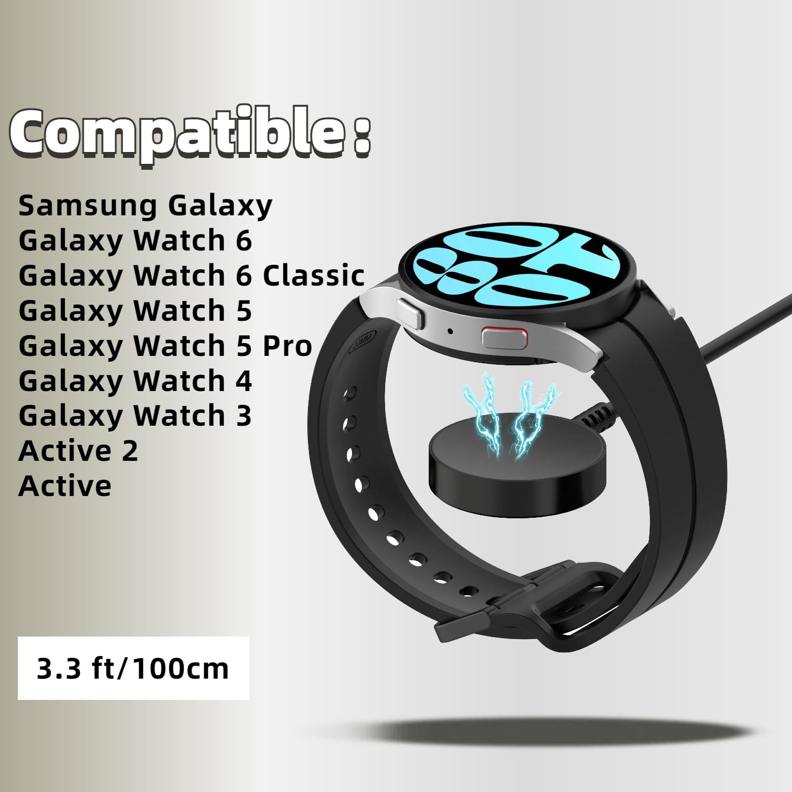 QHBAMD Charger Compatible for Samsung Galaxy Watch 6/6 Classic/5/5 Pro, Galaxy Watch 4/3/Active 2/Active, Replacement USB-C Charging Cable 3.3ft/1M