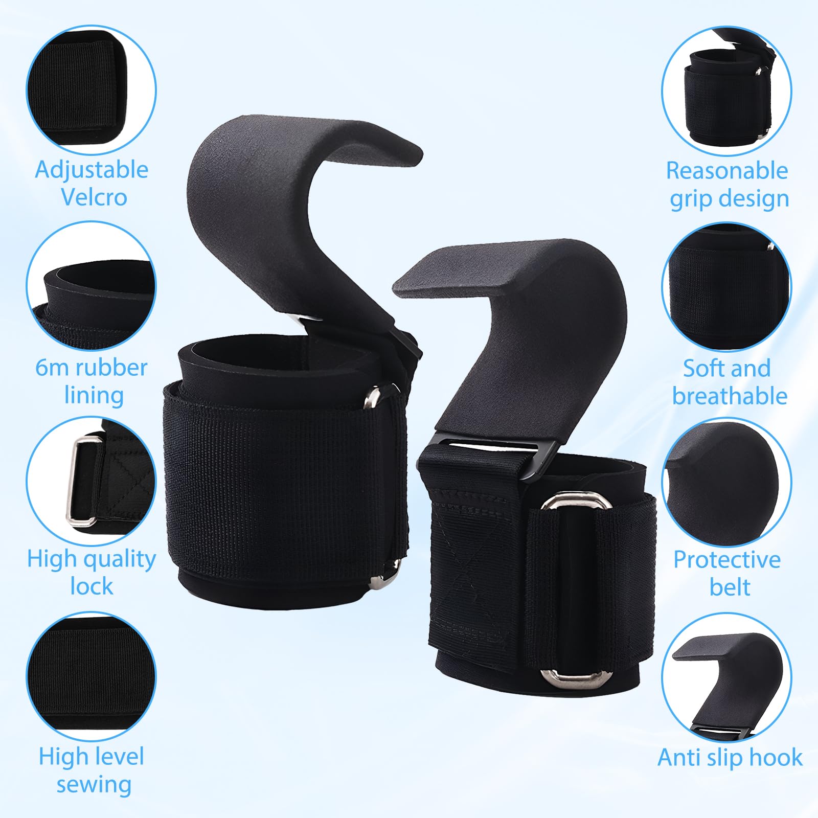 2 Paare Zughilfen Krafttraining, Zughilfe Haken, Lifting Straps, Griffhilfen Kraftsport, für Krafttraining, Bodybuilding, Fitness Unisex (Schwarz)