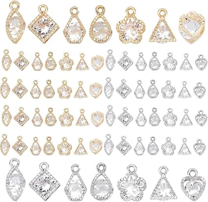 PH PandaHall 70pcs 7 Styles Zirconia Alloy Charms Golden Silver Heart/Flower/Horse Eye/Teardrop/Triangle Charms Sets for Earring Bracelet Necklace Jewelry Making