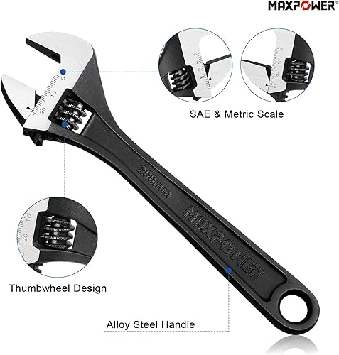 Miniatura 3 de MAXPOWER Juego de llaves ajustables, forjadas, tratadas térmicamente, llaves ajustables con acabado de fosfato negro, paquete de 4 (6 pulgadas, 8