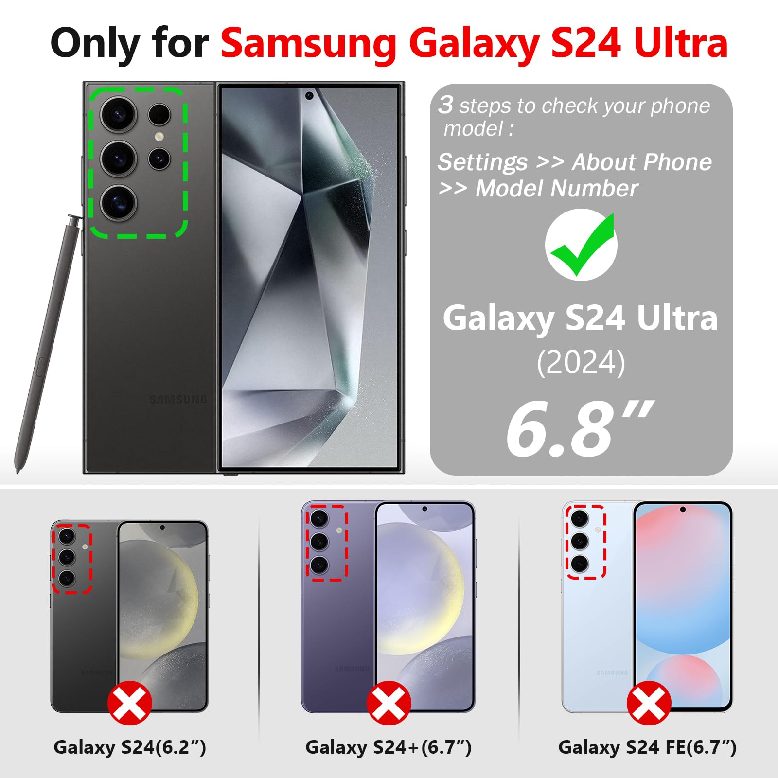 Varikke for Galaxy S24 Ultra Wallet Case Detachable with Card Holder for Women, Glitter PU Leather Strap Magnetic Flip Wallet Removable Phone Case Cover for Samsung Galaxy S24 Ultra 6.8