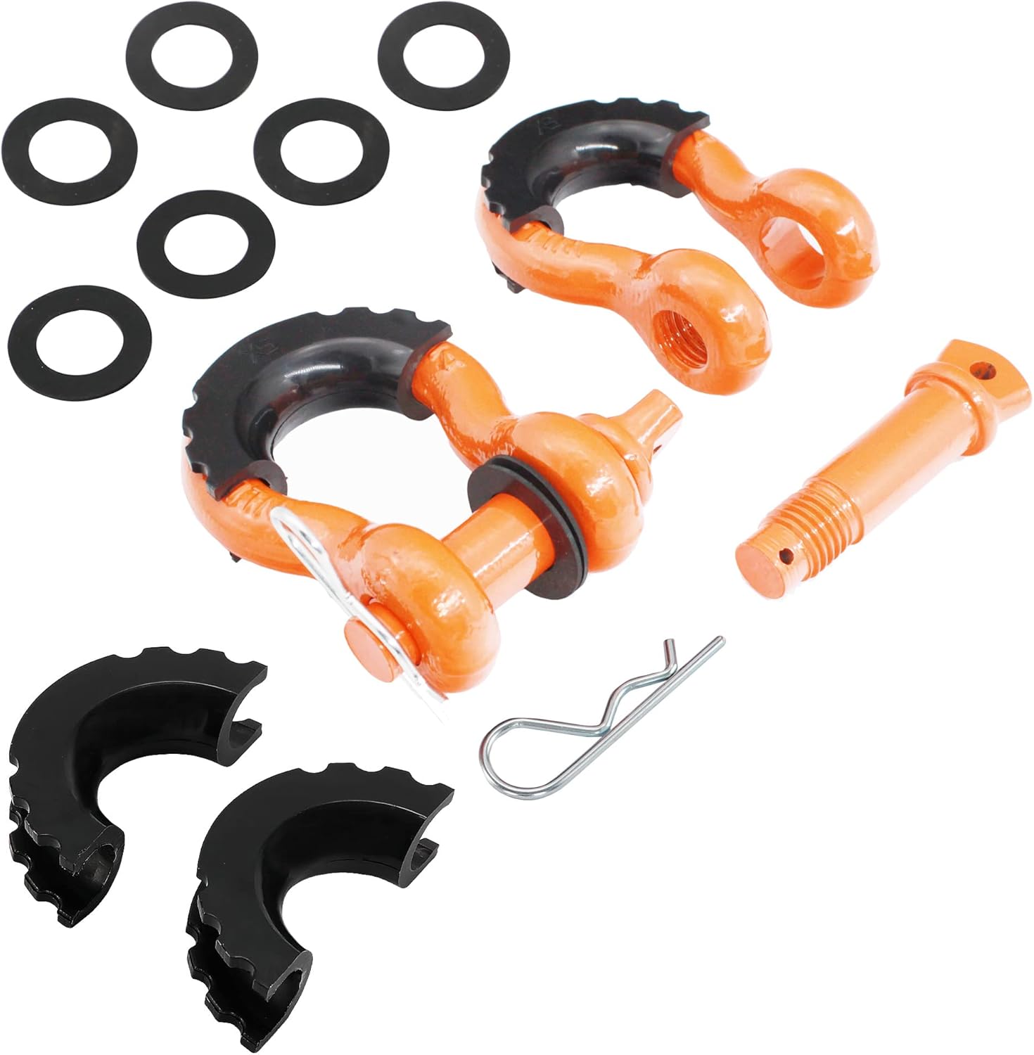 X-Haibei D Ring Shackles 3/4" with 7/8'' Pin 57000 Lbs Breaking Strength Heavy Duty for Tow Strap Winch Jeep Truck Off Road Vehicle Recovery with 4 Rubber Shackle Isolators and 8 Washers, 2 Pack White