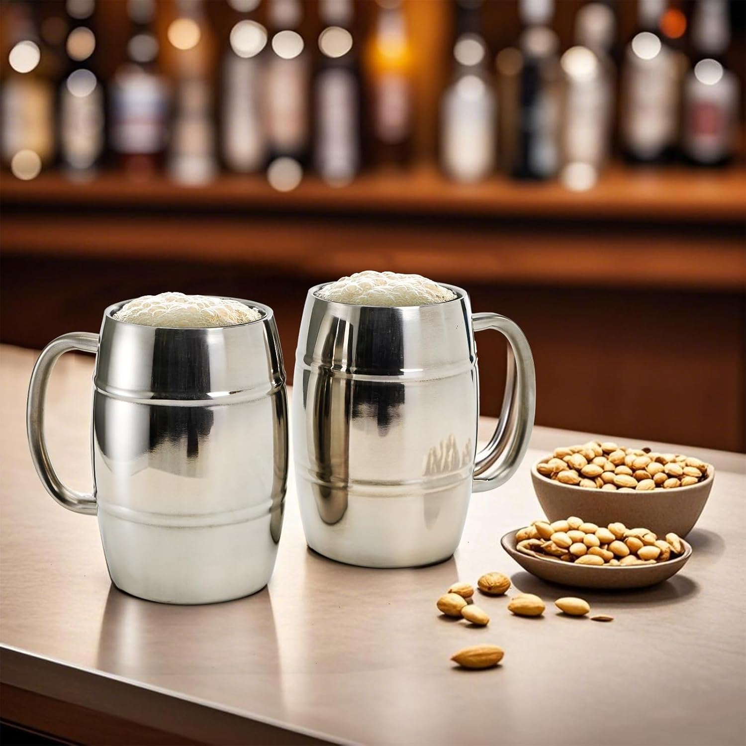 Goaste 4 Pack Stainless Steel Barrel Mugs, 15 OZ Double Walled Beer Stein with Strong Handle, Heat Insulated Metal Drinking Cup, Coffee Tea Camping Travel Tumblers for Hot or Cold Beverages - Image 8