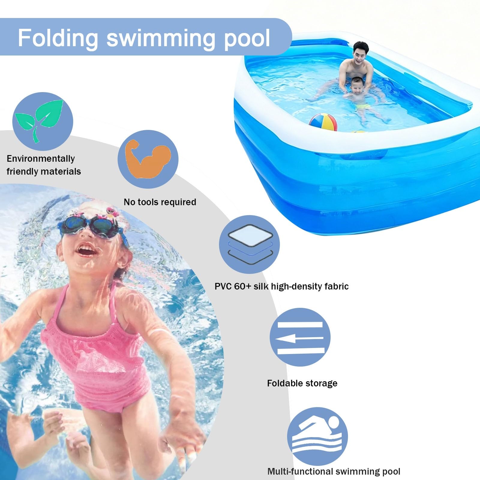 Piscina Gonfiabile Piscina Gonfiabile Rettangolare Da 150-468 Cm Per Adulti Per Famiglie, Ideale Per Giardino E Cortile(388 * 200 * 60cm)