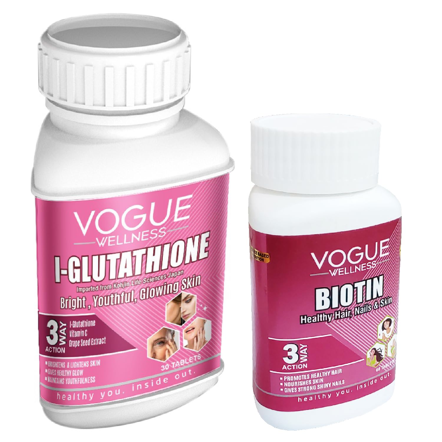 Vogue Wellness L-Glutathione Tablets With Biotin For Support In Bright  Radiant Glowing Skin, Clear Skin,