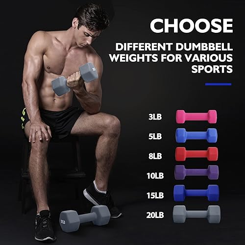 Miniatura 7 de TopMade - Juego de mancuernas, 2 libras, 3 libras, 5 libras, 8 libras, 10 libras, 15 libras, 20 libras, juego de pesas de hierro para mano,