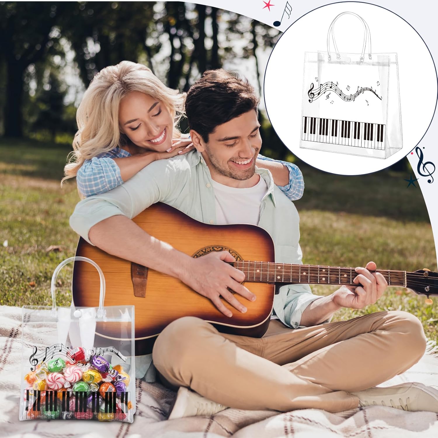 Resholder 24 Pcs Music Piano Clear Gift Bags Piano Keys PVC Treat Bag with Handles Musical Theme Party Favors for Recitals, Student Gifts, Concert, Music Lovers, 8 x 8 x 3.15 Inch - Image 3
