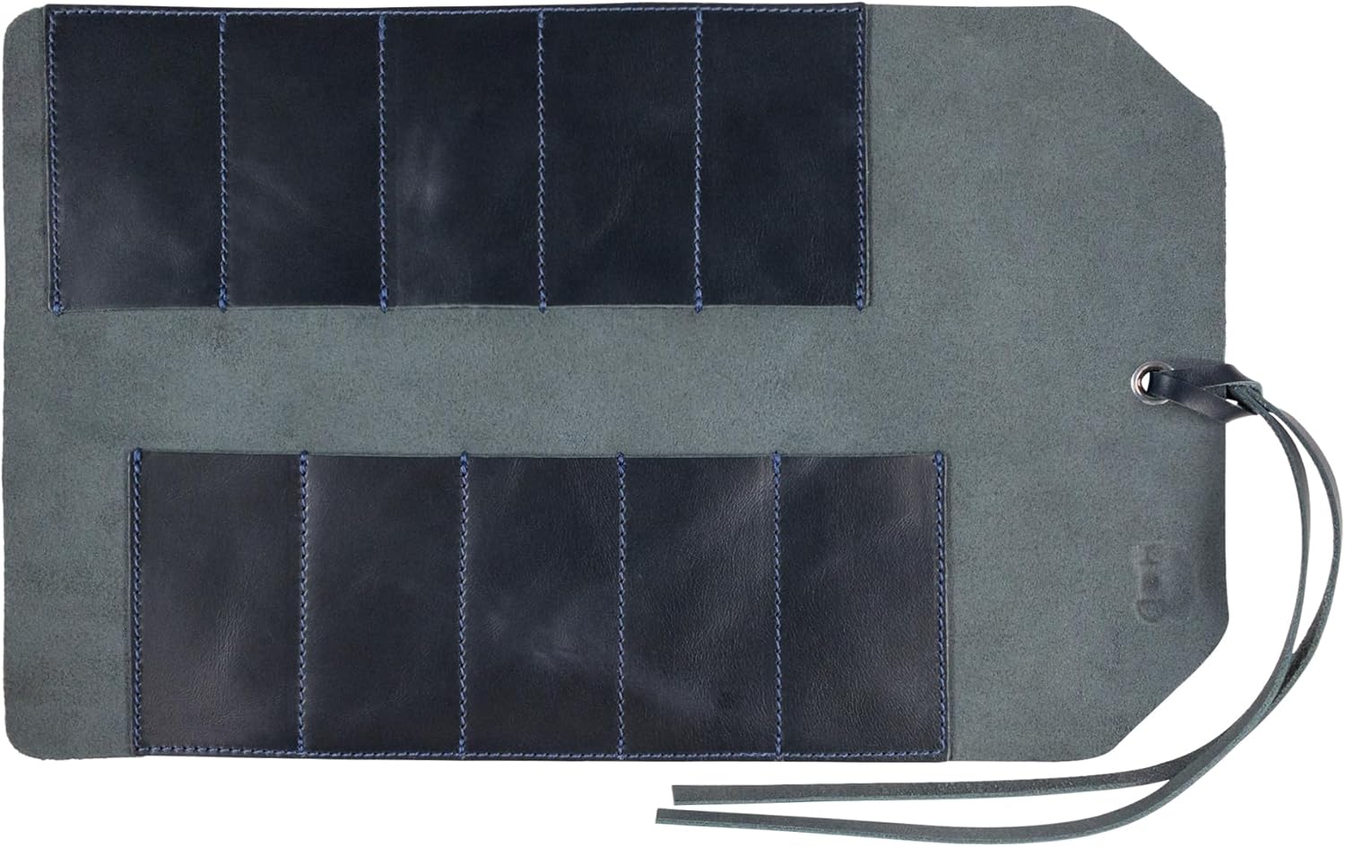Hide & Drink, Rustic Small Tool Roll-Up Bag (10 Slots), Portable Carry-On Pouch, Workshop Storage, Woodworking Tools Organizer, Vintage, Full Grain Leather, Handmade, Slate Blue