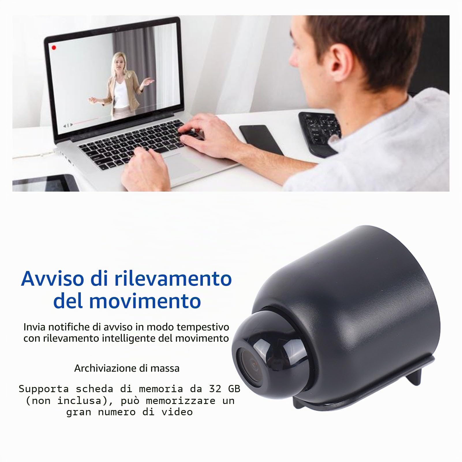 Mini Telecamera Wi-Fi per Visione Notturna Monitoraggio Remoto Telecamera di Sicurezza per Rilevamento Mobile per Interni Domestici