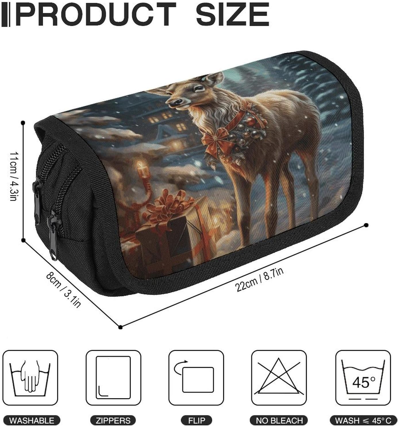 Pencil Pouch Christmas Gift Reindeer Pencil Case for Men Women Cosmetic Bag Aesthetic Pen Bag for Office Multifunctional Bag Marker Pen Case