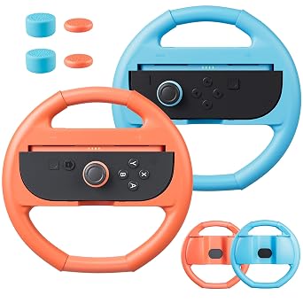 FANPL for Nintendo Switch 2 Steering Wheel, Comfort Grip for Mario Kart Wheel JoyCon 2 Controller, with 4 Thumb Caps, Enhance Racing Experience Blue-Orange