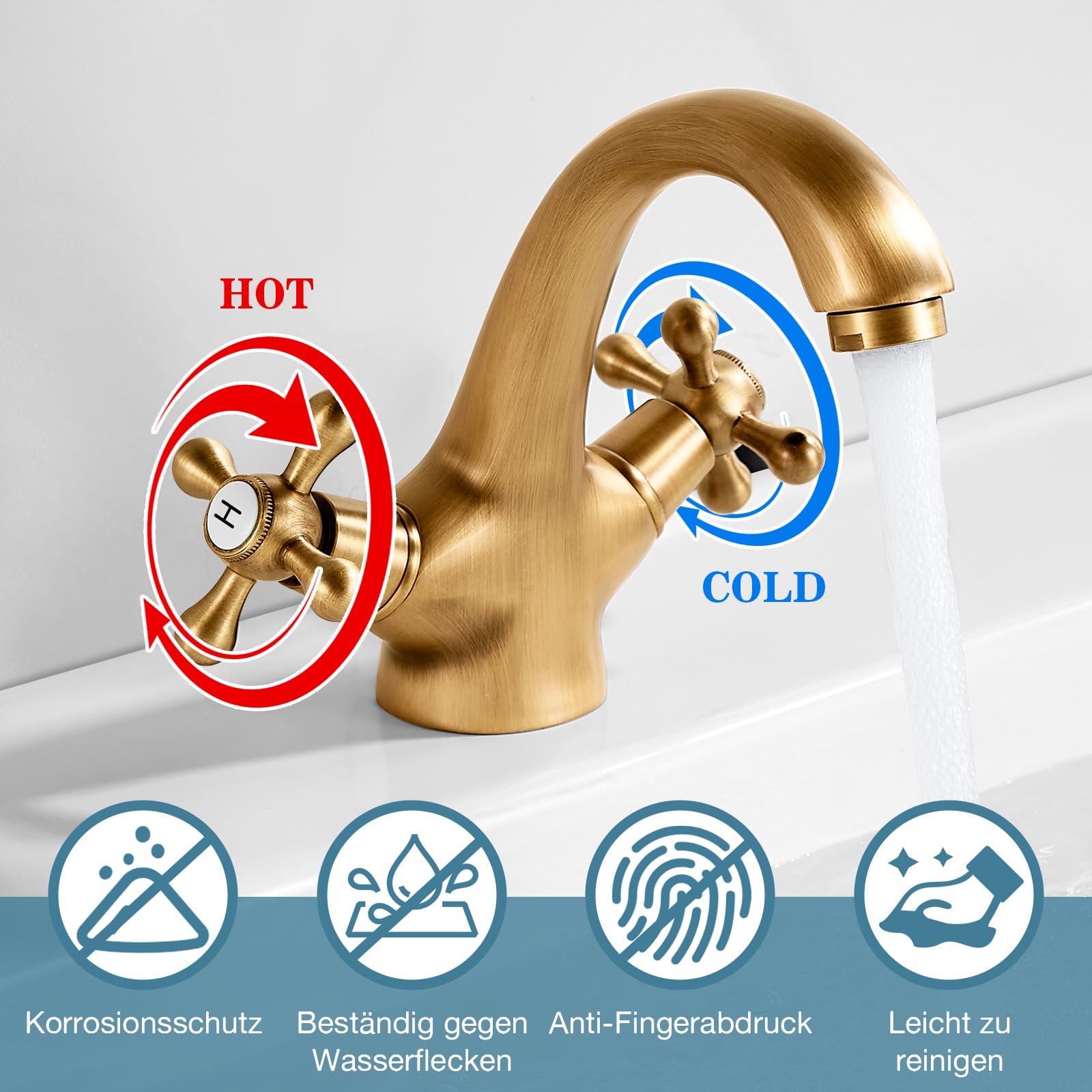 Grifo Mezclador de Lavabo Grifos de Lavabo de Baño Grifos de Lavabo con Cabeza Cruzada de Latón