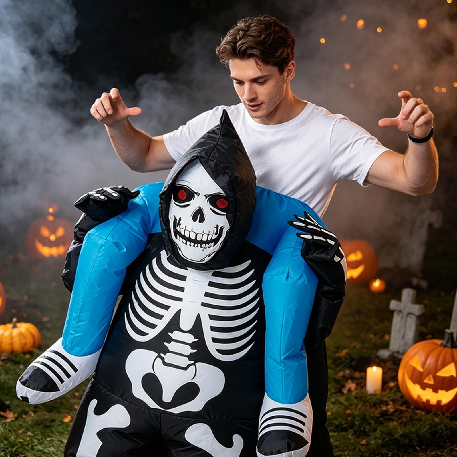 Nadmuchiwane kostiumy Halloween zabawny szkielet do jazdy z elastycznymi | Straszne nadmuchiwane kostiumy Halloween Dla parad grupowych, parad na świeżym powietrzu i spotkań