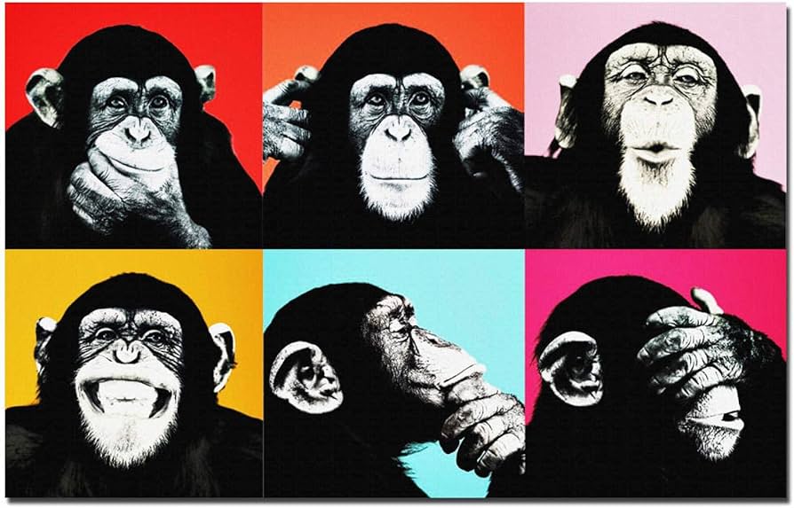 Amazon.co.jp: 抽象芸術画像6匹の猿ゴリラ動物のポスターキャンバス