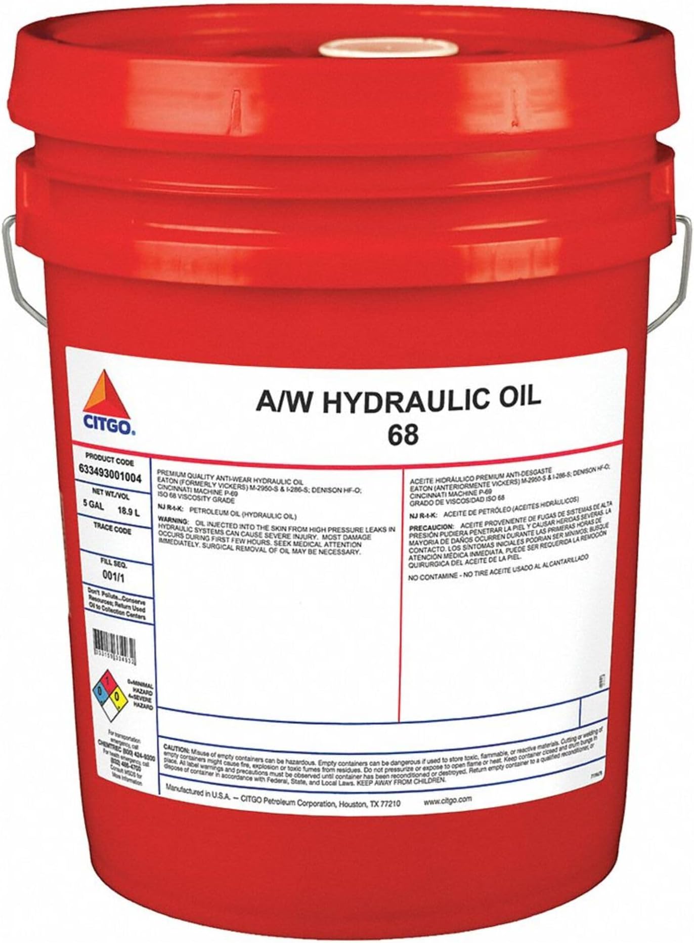 Citgo Hydraulic Oil, Mineral Oil, 68 CST, 5 gal.
