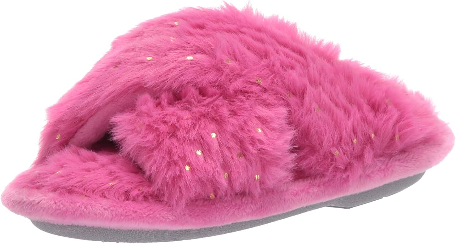  | Dearfoams unisex-child Jess Furry Cross Band Slide | Slippers