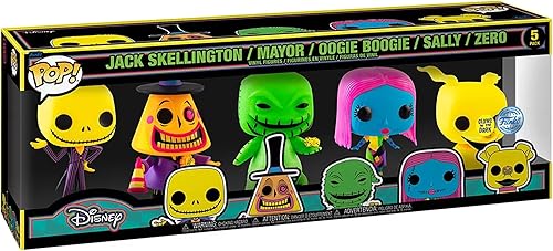 Funko Paquete de 5 figuras coleccionables de vinilo de Disney The Nightmare Before Christmas Pop Brillo en la oscuridad Exclusivo de edición limitada