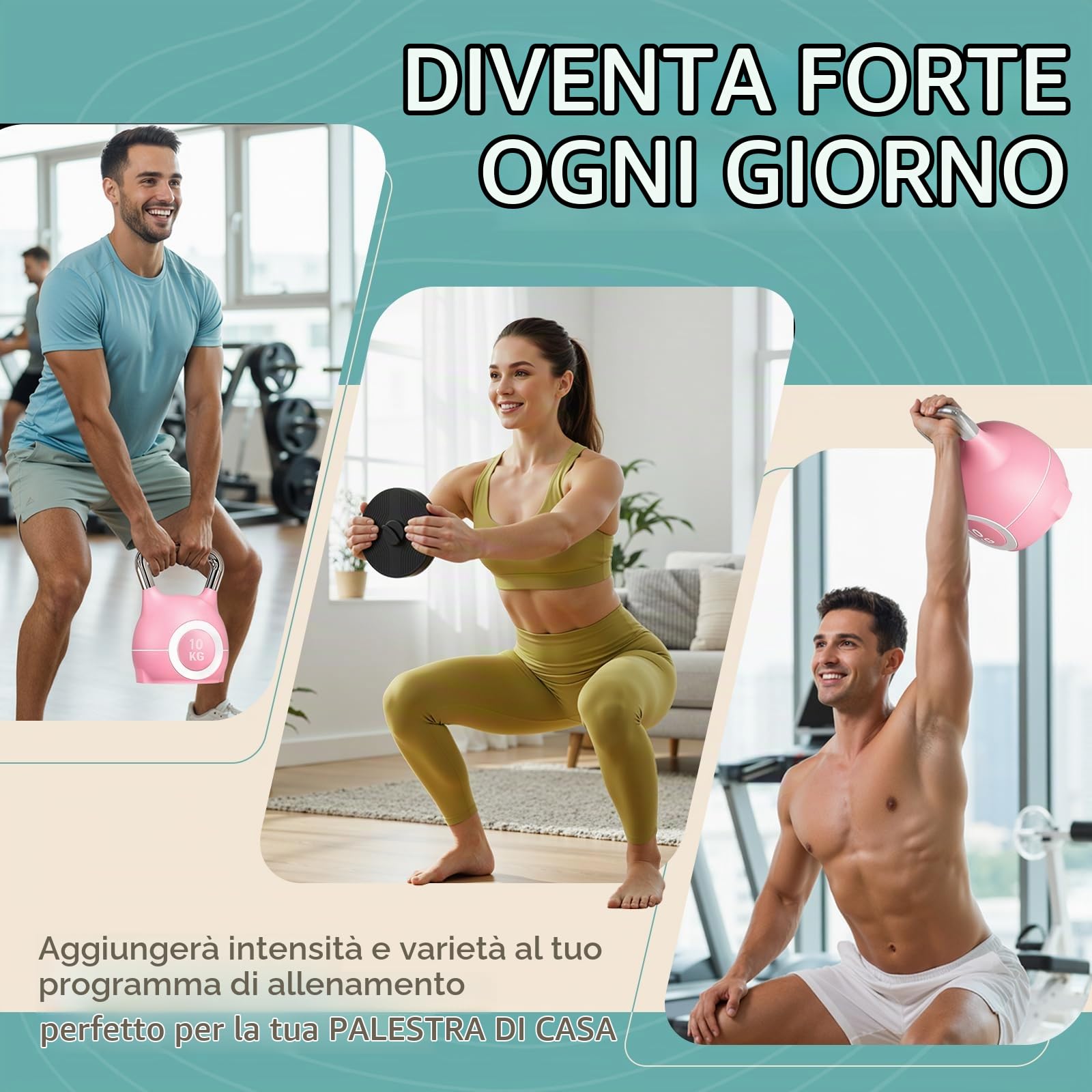 LIFERUN Kettlebell Regolabile 7 in 1, 10/20 kg Kettlebell con 7 Livelli di Peso, Manubrio per Allenamento a Casa & Fitness, Ideale per Allenamento Completo del Corpo (10 kg, Rosa)