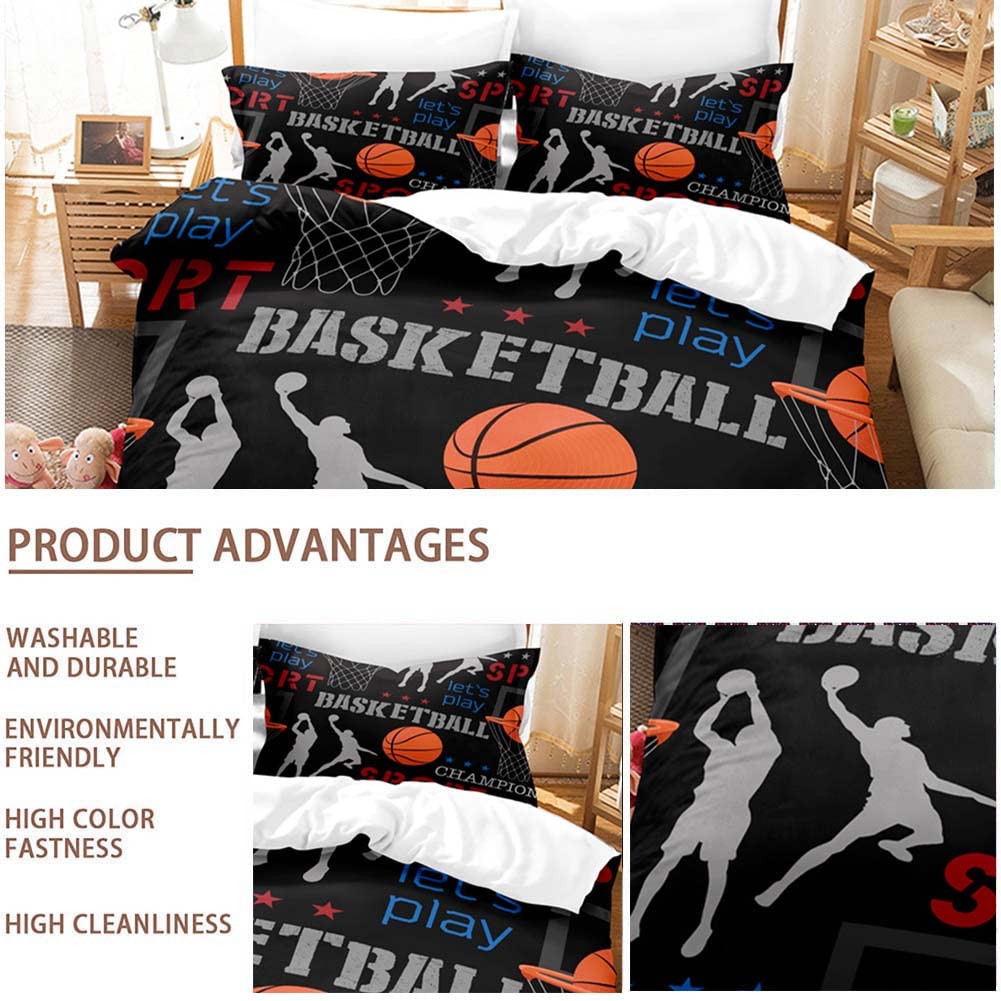 Set di Biancheria da Letto di 3D Pallacanestro Stampa Digitale, 2/3 Pezzi in Microfibra con Chiusura e Federa a Cerniera Set Copripiumino Matrimoniale Singolo (C,King 220X240CM)