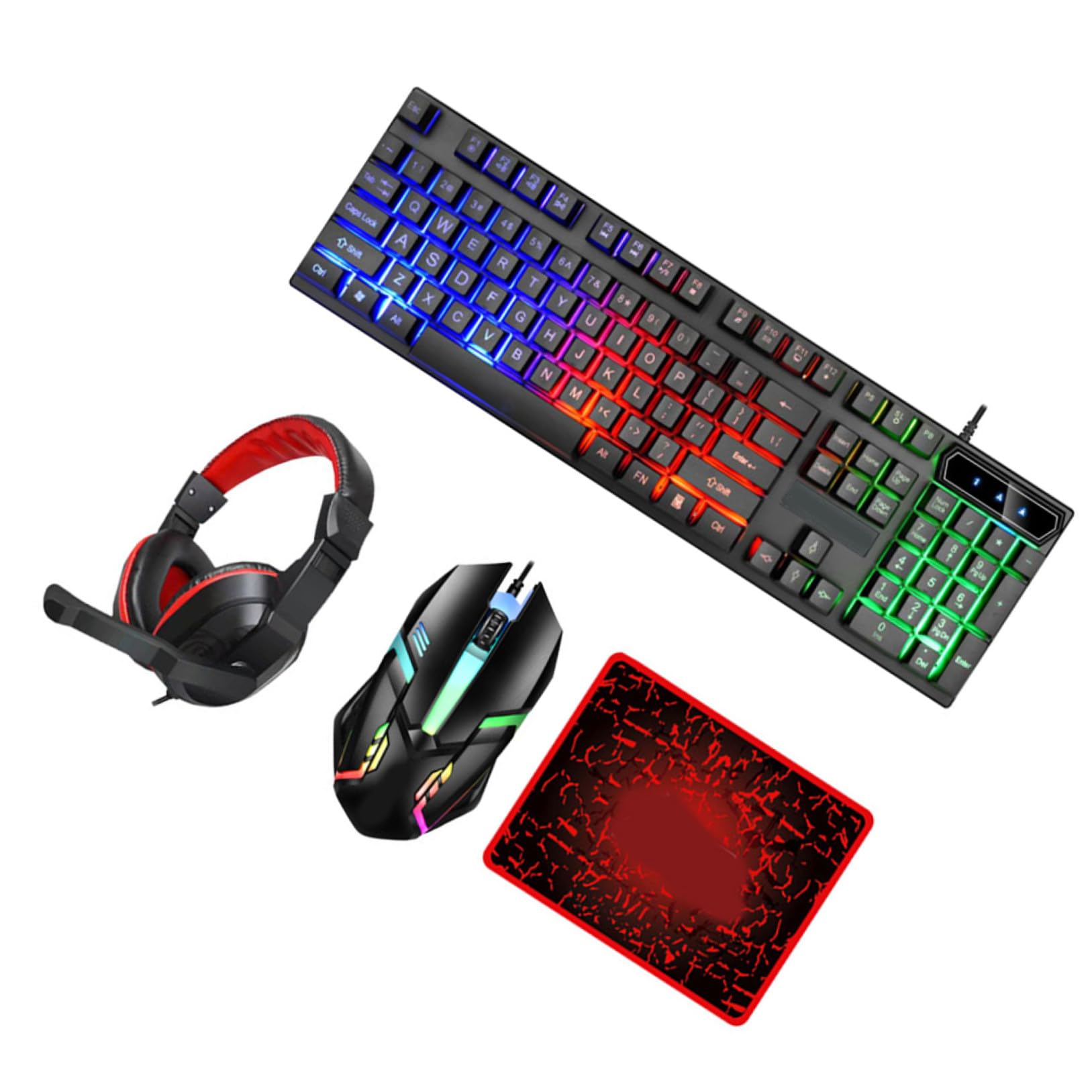 VANZACK Combo Teclado y Ratón para Gaming Cable, Teclado Retroiluminado de 104 Teclas y Alfombrilla Luz LED Respiración