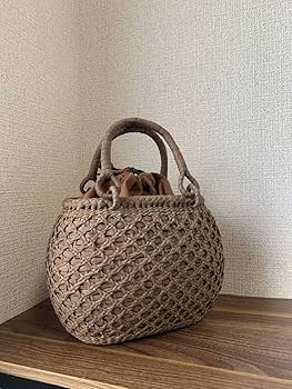 国産山葡萄　籠バッグ　二重編み　巾着タイプ内布　丸い 国産山葡萄 籠バッグ 二重編み 巾着タイプ内布 丸い (約)幅25