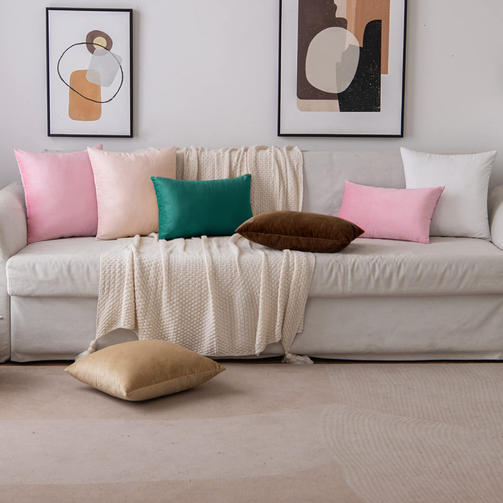 EMEMA - 4 Federe Per Cuscino 45x45 Cm In Velluto, Decorativi Per Divano E Camera Da Letto, Serie Rosa
