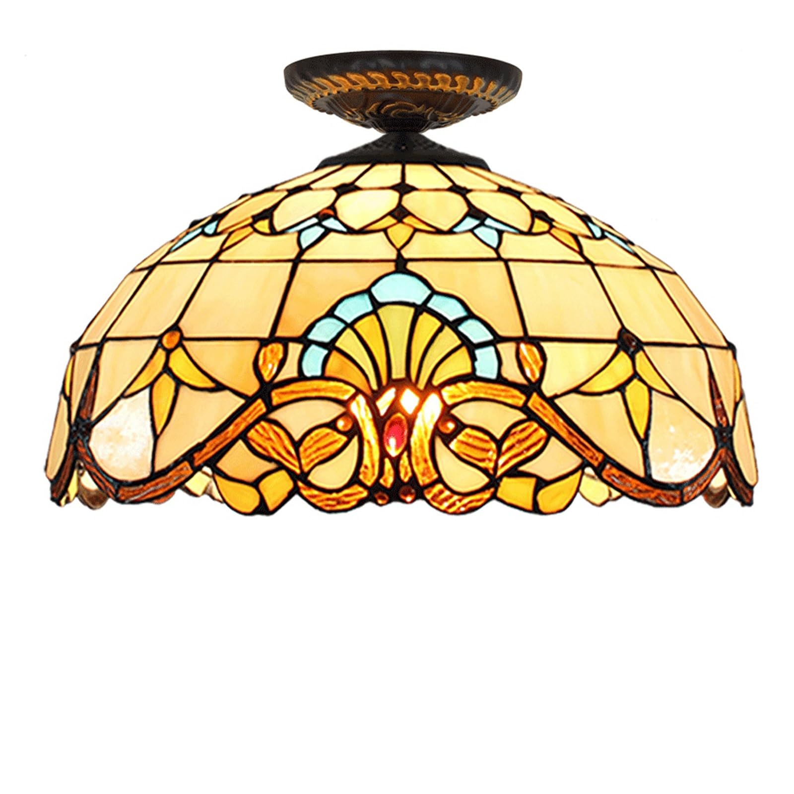 Plafonnier Tiffany Éclairage Indirect en Vitrail Jaune Luminaire Art Déco