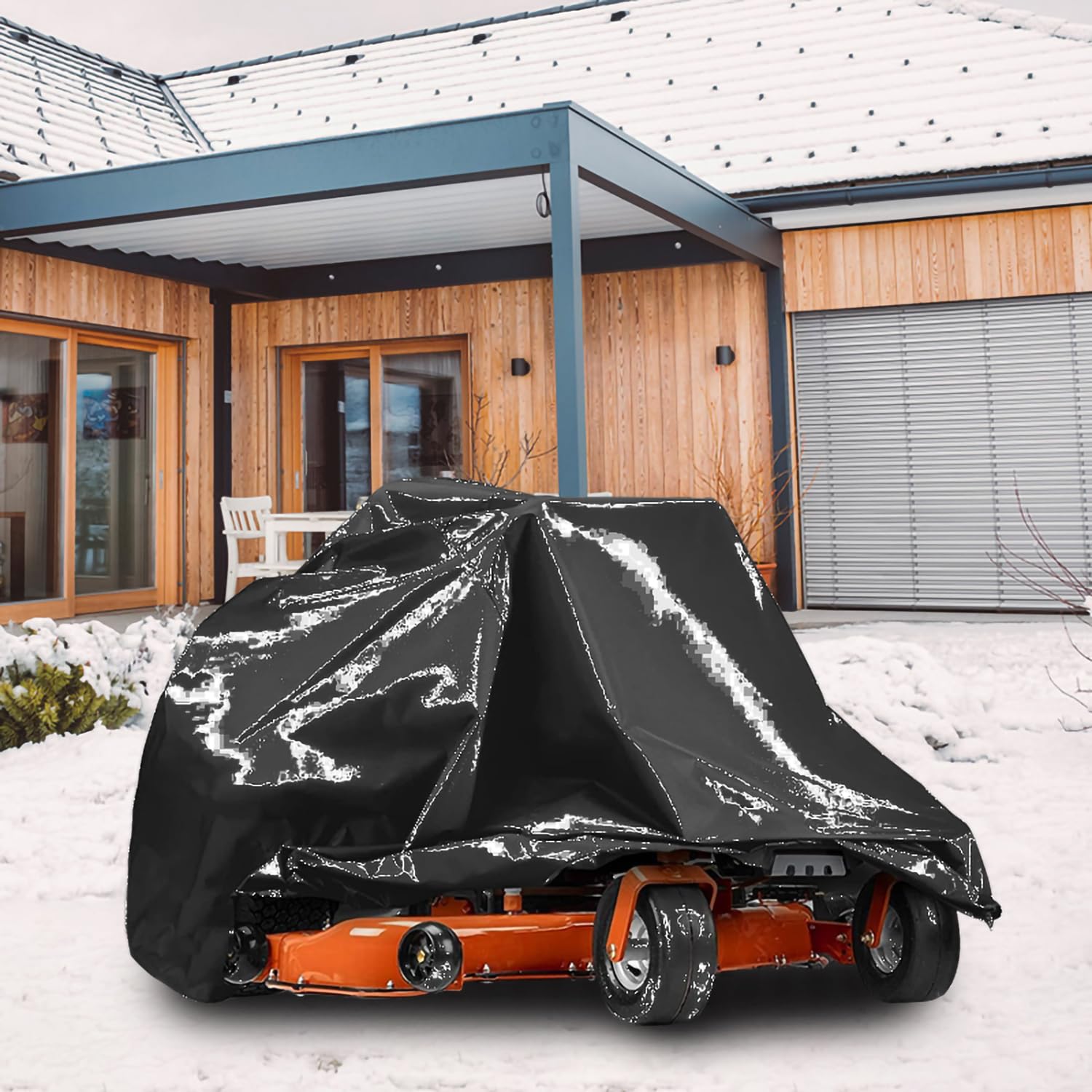 Rasenmäher-Abdeckung 200 × 117 × 140 cm – Strapazierfähige Abdeckung für Zero-Turn & Aufsitzmäher, 420D Oxford-Gewebe, Schwarz
