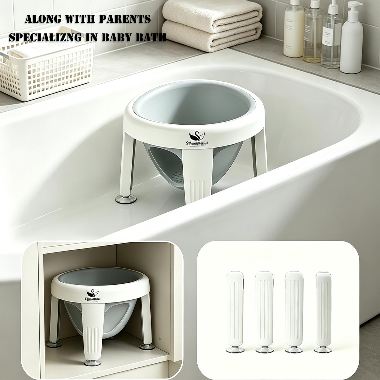 Asiento de baño para bebé, soporte suave al tacto, accesorio con ventosa, extraíble (gris)
