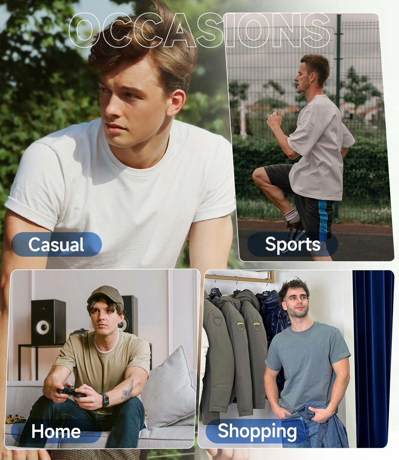BAMBOO COOL Camisetas de cuello redondo para hombre, manga corta, pesadas, absorben la humedad, camiseta básica casual