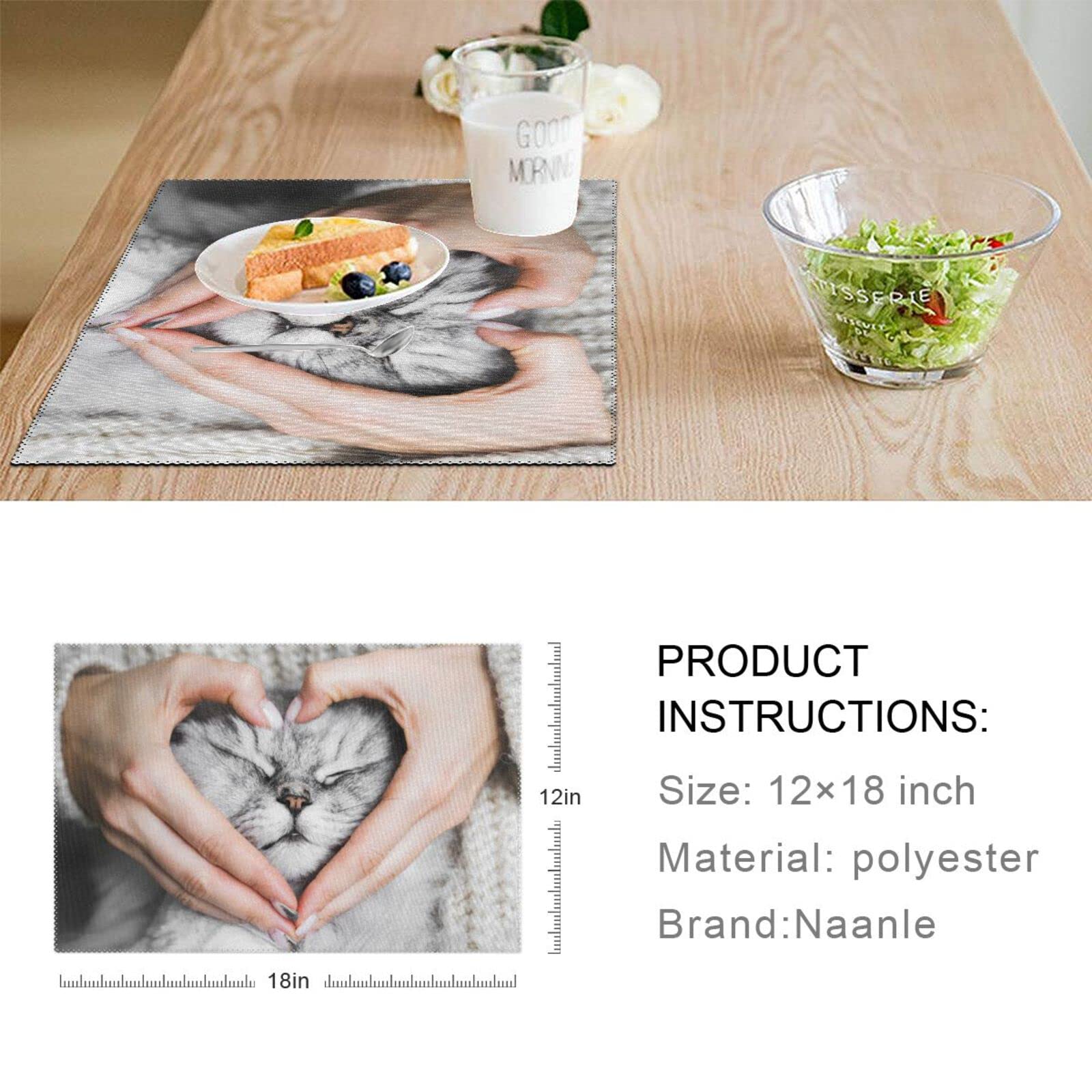 Naanle Custom Placemats with 6 Photos Personalized Placemats Non Slip Heat-Resistant Washable Table Place Mats for Kitchen Dining Table Home Decoration 6 PCS Pet Food Mat 12