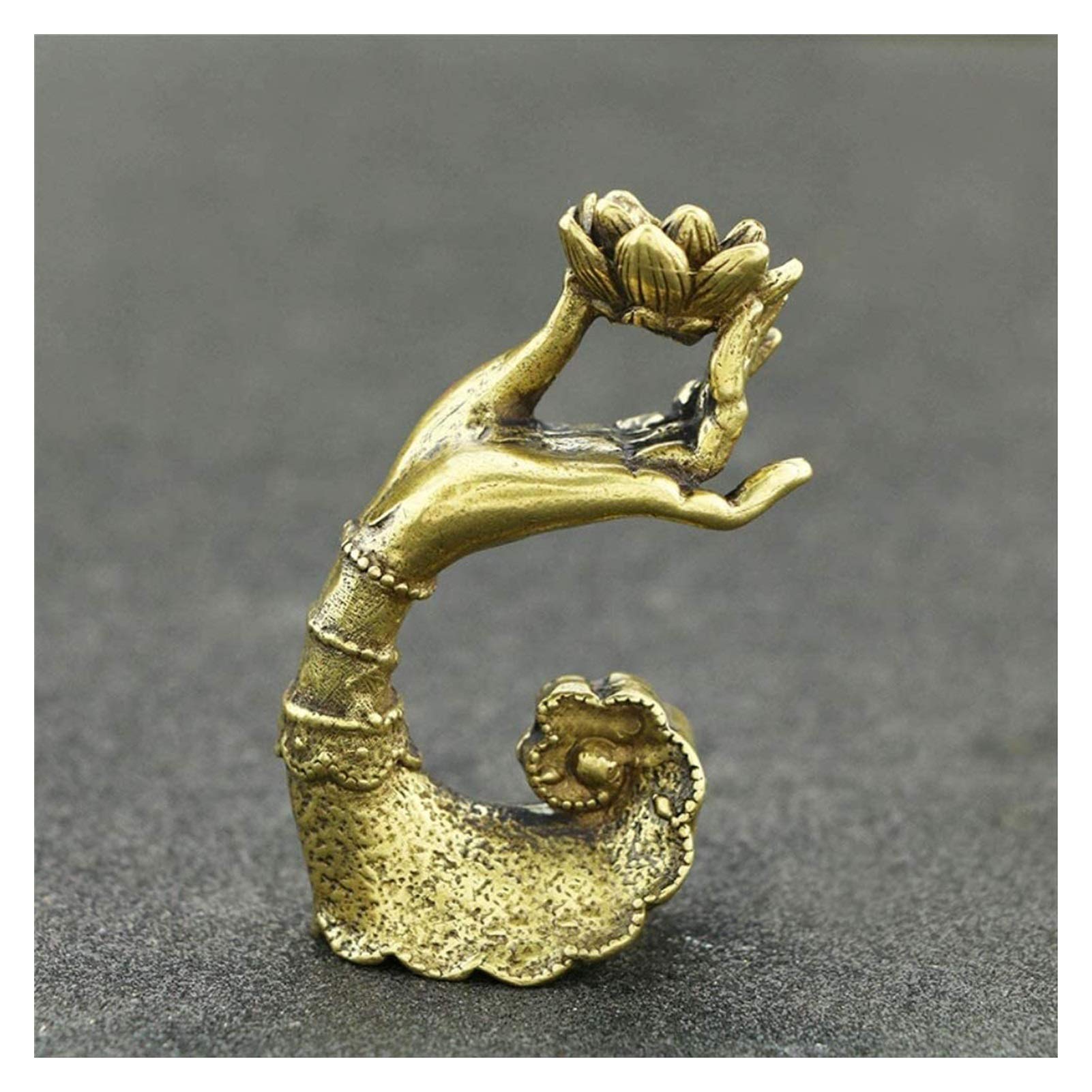 Buddha statue crafts Antique Copper Buddha Hand Lotus Base Incense Holder Censer Brass Incense Burner Crafts Desktop Ornaments Home Decorations LXYYY