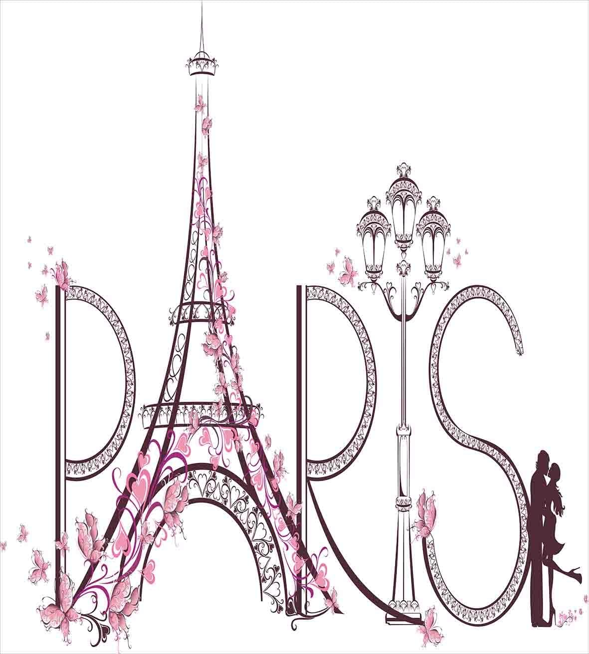 Super Cheap 🛒 Ambesonne Paris Duvet Cover Set, Tower Eiffel with Paris Lettering Couple Trip Flowers Floral Design Print, Decorative 3 Piece Bedding Set with 2 Pillow Shams, Queen Size, Pink Plum