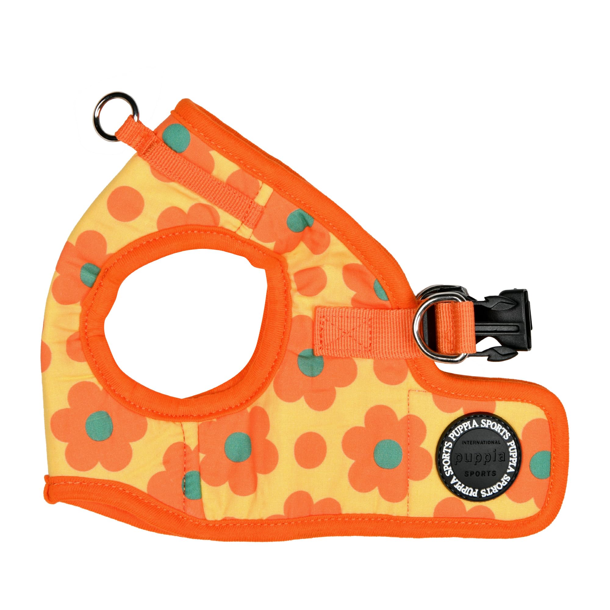 Puppia Bacopas - Arnés de chaleco B (Step-in) con patrón de flores de moda, arnés para primavera y verano para perros pequeños y medianos, naranja, pequeño