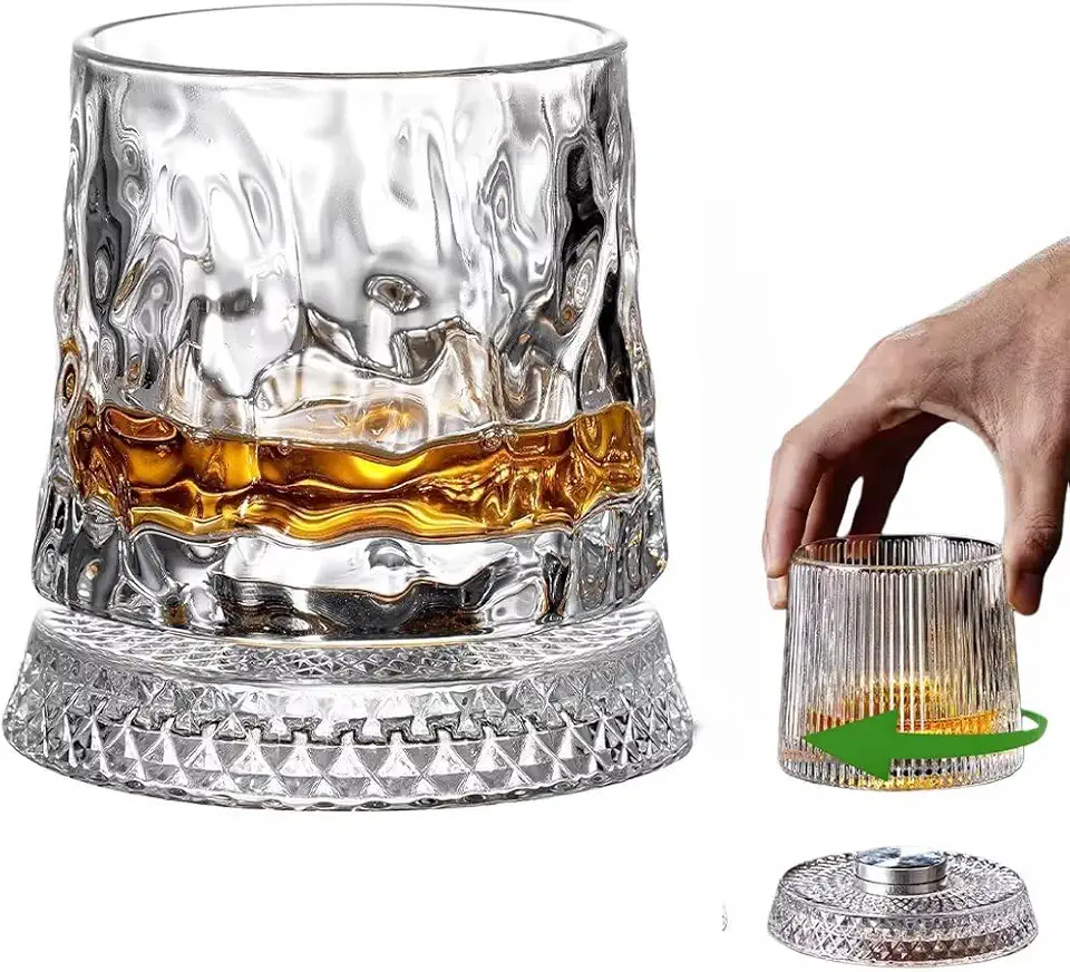 Presentes masculinos de dia dos namorados para ele, copo de vidro antiquado giratório, copo de uísque de cristal de 260 ml/283.5 g para bebidas escocesas, bourbon, licores e coquetéis