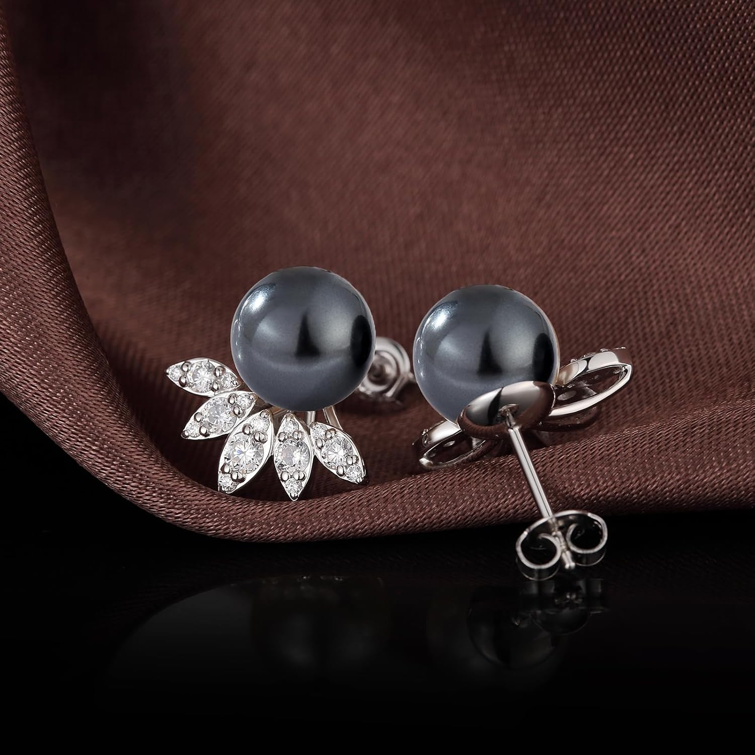 Jiamiaoi Large Pearl Earrings 925 Sterling Silver Pearl Earrings with Cubic Zirconia in White/Gray Colors, Come with Gift Box - Image 6