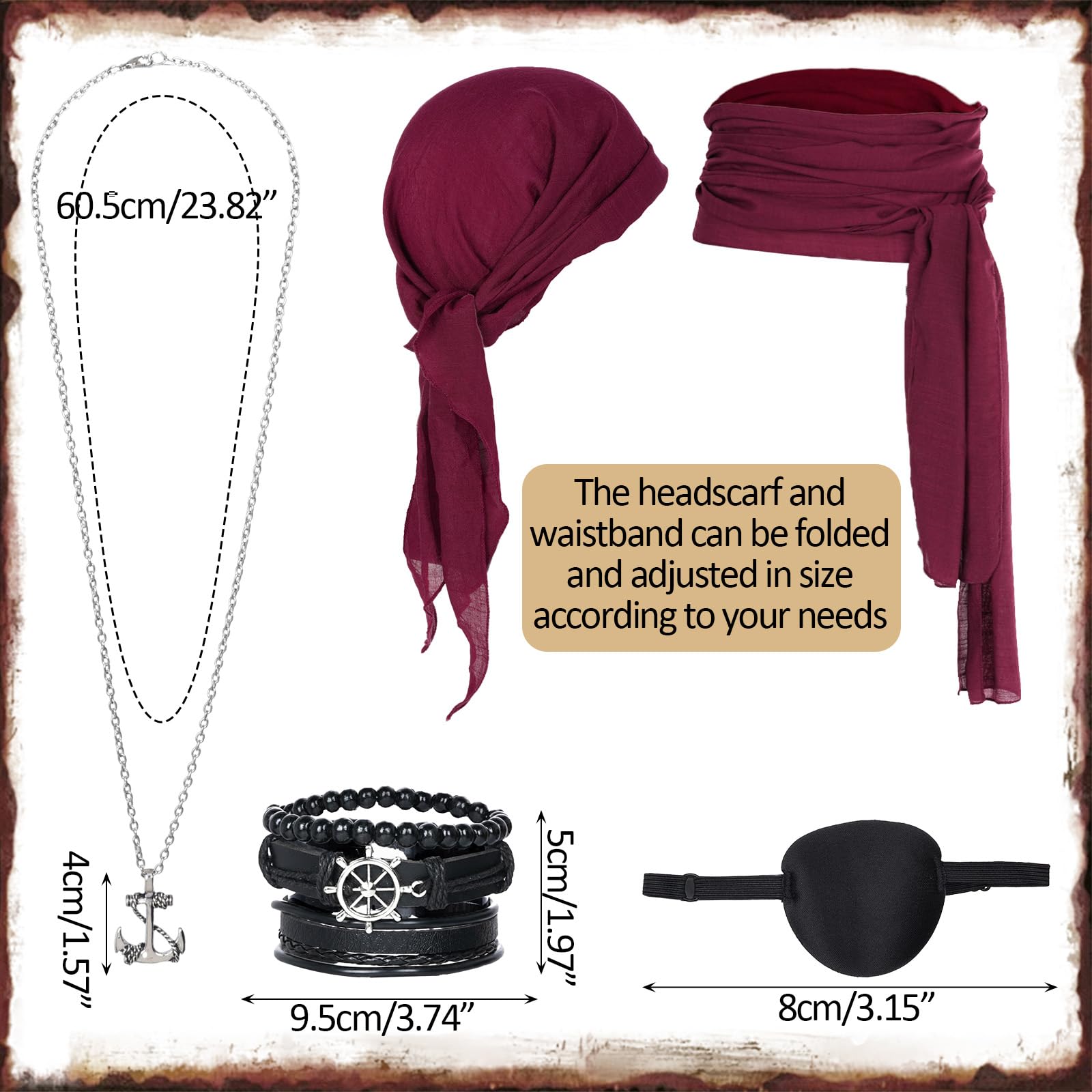 Qwrqwr 5 Pieces Pirate Costume Medieval Renaissance Outfit with Hat Jewellery Eye Patch Accessories for Halloween Party Carnival Cosplay Stage Performance (A) - Image 2