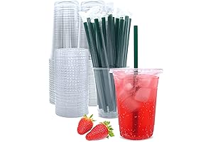 [50 Sets] 16 oz Clear Plastic Cups with Lids and Straws