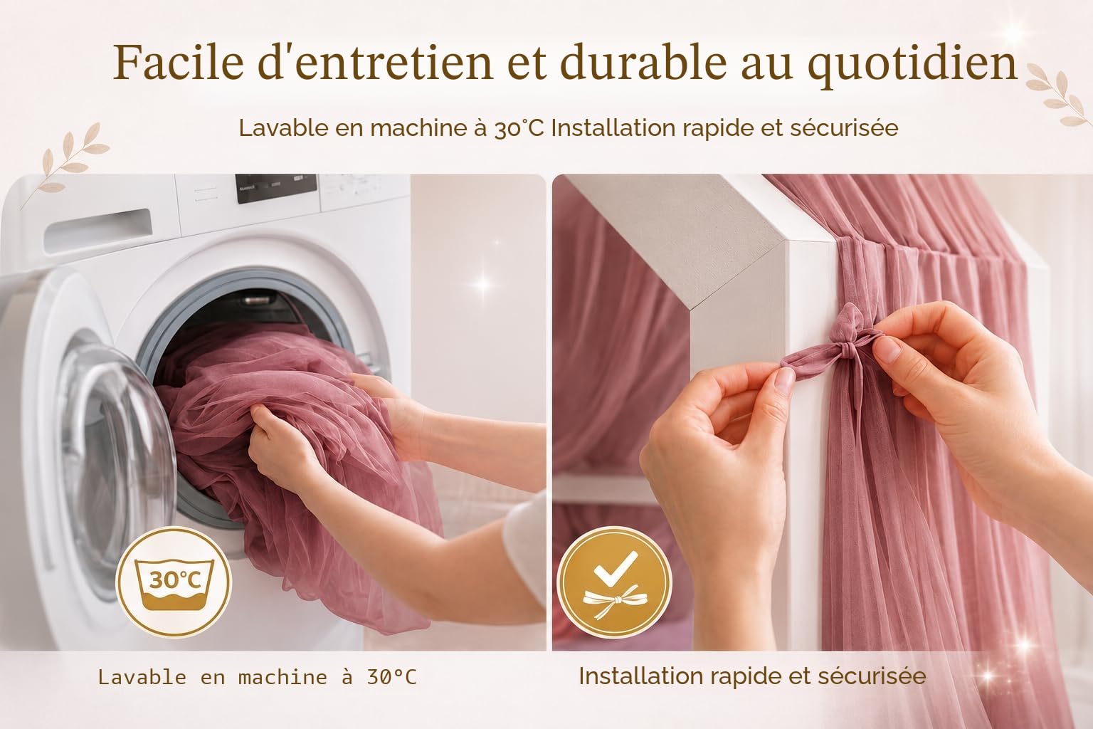 Baby Fancyroom Ciel de lit cabane Enfant Rose 360 cm – Baldaquin pour lit Maison Fille avec Guirlande à Pompons