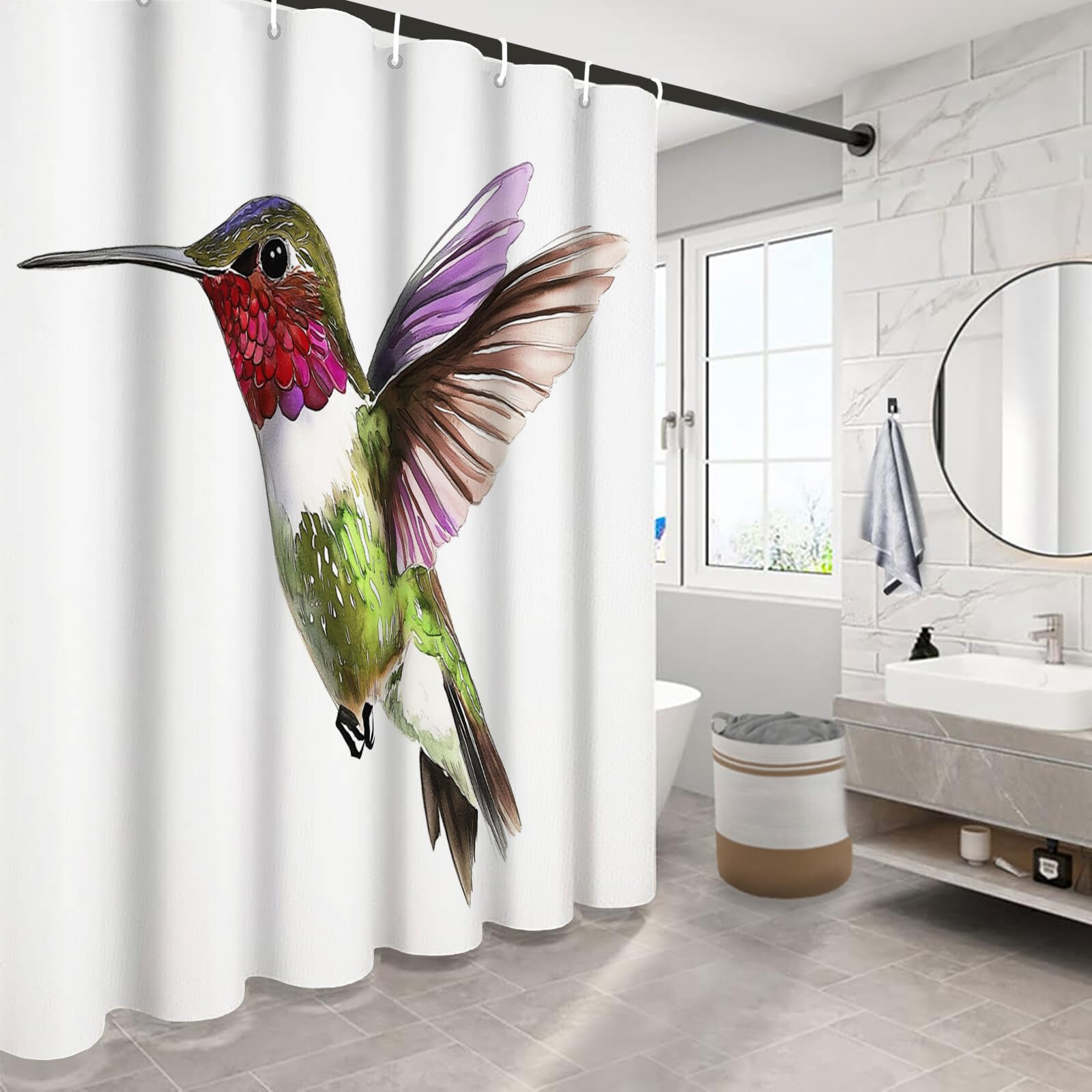 Rideau De Douche Colibri en Vol Animaux À L'Aquarelle Tissu Imperméable Lavable avec Crochets Anti Moisissure en Polyester Rideau Douche pour Salle De Bain