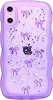 Vista 105 de Qokey para iPhone 14 Plus Funda de 6.7" con diseño de borde ondulado rizado, transparente, con purpurina, brillo, estrellas, brillante, lindo