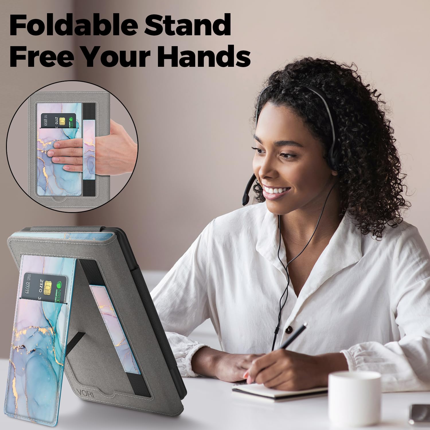 VORI Stand Case für Kindle Paperwhite (11th Generation-2021) und Kindle Paperwhite Signature Edition, PU Leder Hülle Smart Schutzhülle mit Auto Wake/Sleep und Handschlaufe