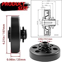 Vista 3 de Embrague Go Kart 3/4" Orificio 10 Dientes Para Cadena 40/41/420, Embrague Centrífugo Para Cadena Mini Bicicleta 10T Compatible con Predator 212 6.5HP