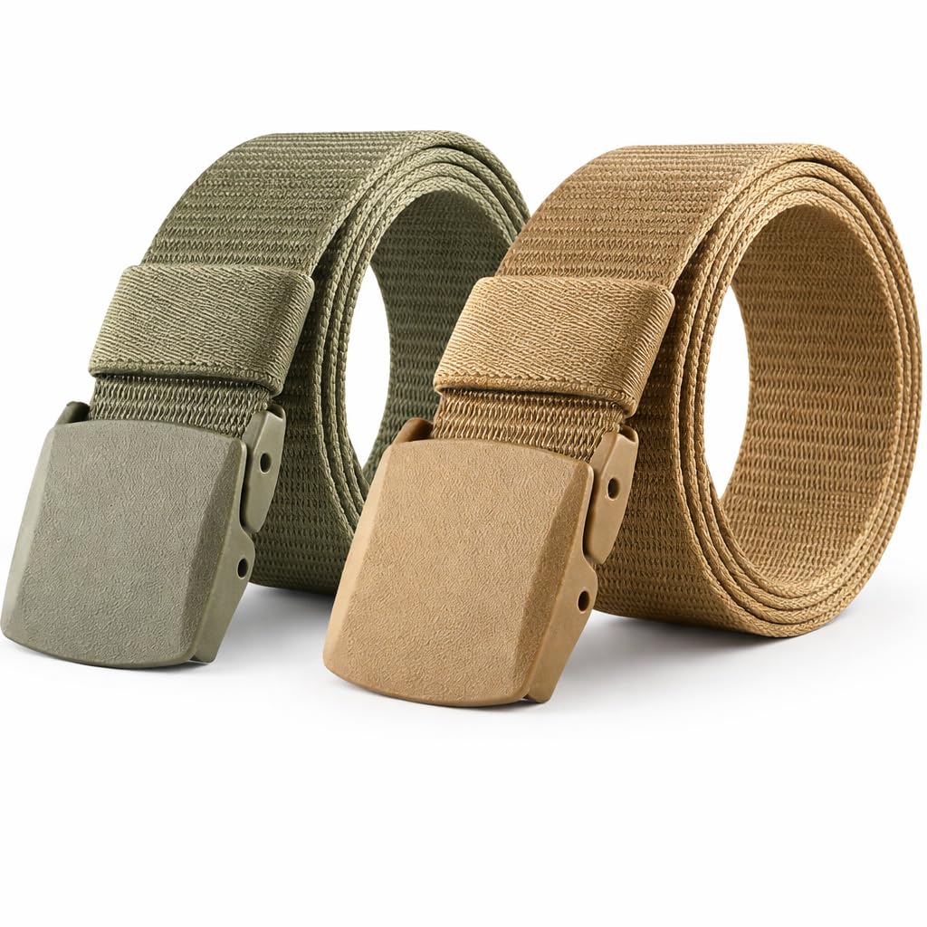 Nylon Webbing Belt for Men with Quick Release Plastic Buckle, Strong Adjustable Utility Belt for Outdoor Activities, Travel, and Work, Black and Olive Green, Pack of 2-image-41