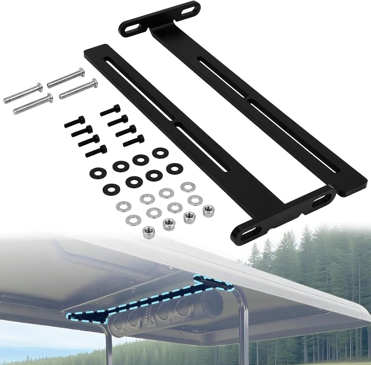 Golf Cart Soundbar Mounting T-Bracket Fits for SE18, SE26, SEB26, SEDS32 Soundbars Adjustable Steel Speaker Bracket Mounts Black Roof Mount