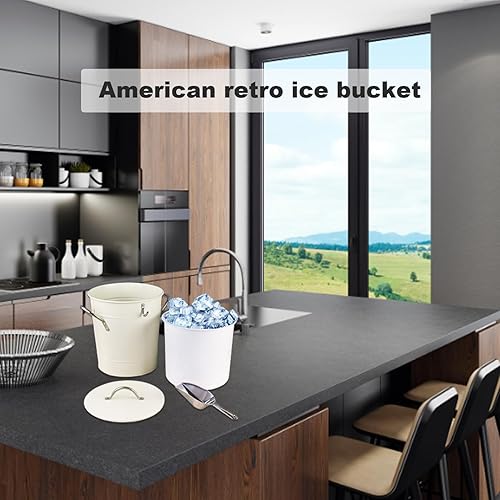 Miniatura 8 de Cubo de hielo con tapa y cuchara de hielo, cubo de champán de metal vintage, cubo de vino aislado con asa mantiene las cervezas frías para el hogar,