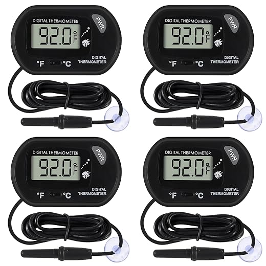 4Pcs Aquarium Thermometer Fish Tank Thermometer Reptile Fahrenheit Terrarium Water Temperature Indicator Test Digital with LCD Display Fahrenheit/Celsius